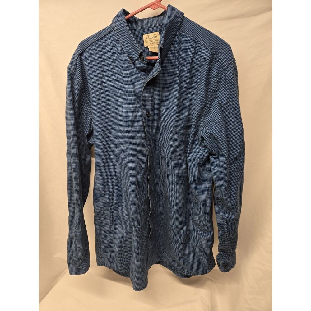 L.L.Bean Blue Plaid Long Sleeve Button Up Shirt Size Large-Tall Traditional Fit‎